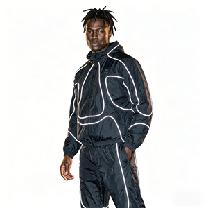 Custom Screen Print Logo Nylon <b>Zip</b> <b>up</b> <b>Jacket</b> and Jogging Pants Waterproof Tracksuits Breathable Reflective Men Windbreaker Suits - Product Image 1