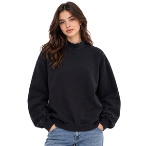 Sweat-shirt à col montant pour femme, marque privée, en molleton de coton épais, avec logo appliqué et finition teinte en pièce - Product Image 5
