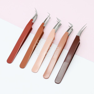 Fiber Tip Eyelash Extension Tweezers Pointed Tip 90 Degree Boot Volume Tweezer Nano Grip Curved Classic Nonslip Grip Tweezers - Product Image 6