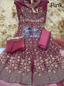 Indian Pakistani Women's Trendy Fashion Heavy Net Embroidery Multi Work Wedding Partywear Suit Floor-Length Pishwas Anarkali - Product Image 2