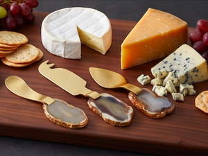 Elegant Cheese Knife Set With Agate Stone Handles Gold Finish Durable <b>Metal</b> Utensils <b>For</b> Serving Cheese Use And Hotel Use - Product Image 3