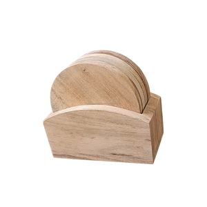 Juego de 4 Posavasos de Madera de Mango Natural Hechos a Mano con Soporte - Posavasos Redondos de Madera para Tazas de Té y Café para Decoración del Hogar y la Oficina - Product Image 2