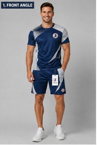 ชุดเซ็ตเสื้อยืดและกางเกงขาสั้นลำลองสำหรับผู้ชาย ผ้าโพลีเอสเตอร์/คอตตอน พิมพ์ลายตามสั่ง สำหรับฤดูร้อน ระบายอากาศได้ดี รับผลิตแบบ OEM - Product Image 1