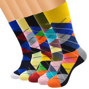 Chaussettes pour hommes à motif Argyle multicolores, tricotées, respirantes, pour un usage quotidien, style printemps, coupe classique - Product Image 1