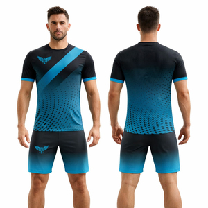 Conjunto de Uniforme de Fútbol Personalizado para Hombre, Negro y Azul Degradado, Transpirable, Manga Corta, Ropa Deportiva - Product Image 1