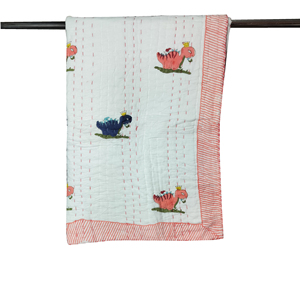 ผ้าห่มผ้าฝ้ายลายไดโนเสาร์ขอบสีชมพูใช้ในบ้านได้ทุกฤดูกาล - Product Image 1