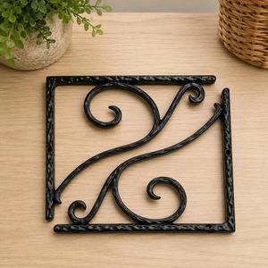 SHUBHAM <b>Black</b> Iron Decorative Wall Mounted <b>Shelf</b> <b>Bracket</b> Metal Hanging Rail Ornamental Storage Support for Home Display - Product Image 1