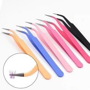 Ensemble de pinces à cils en acier inoxydable de précision avec pointes lisses, disponibles en plusieurs couleurs, pour l'application d'extensions de cils - Product Image 1