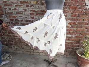 Indian Hand Block Printed Cotton Skirt Breathable Boho Ibiza Floral Pattern Casual Wear Skirt with Elastic Waistline - Product Image 2