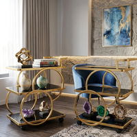 Chariot de bar roulant de luxe doré à 3 niveaux et 4 roues, durable, en métal moderne, pour boissons, service de salle à manger, cuisine, salon, salle de bain