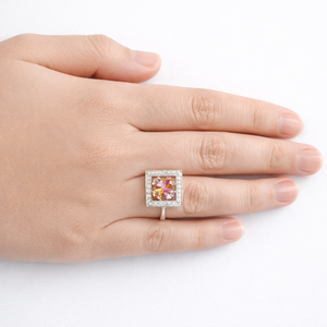 Multicolor Gemstone Floral Cluster <b>Cocktail</b> <b>Ring</b> Women Square Halo Design Cubic Zirconia Accent Party Daily - Product Image 4