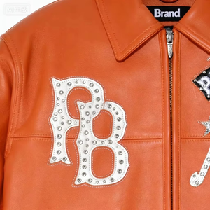 Factory Wholesale 2026 OEM Embroidered Leather Bomber Jacket Custom Men's 100% Lambskin Leather <b>Hip</b> Hop Streetwear - Product Image 4