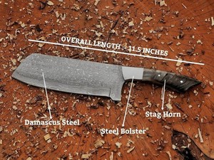 Couteau de Chef Hachoir à Viande et Légumes en Acier Damas Forgé à la Main, Manche Ambidextre en Corne de Bélier, Lame de 7 Pouces, Style Moderne - Product Image 4