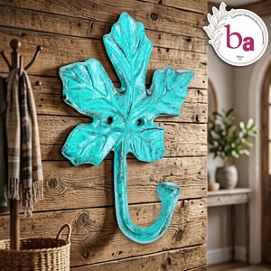 Ba Rustic Turquoise Maple <b>Leaf</b> <b>Wall</b> Hook Metal Handmade <b>Decorative</b> Coat Hanger Single Hook Plant Pattern - Product Image 1