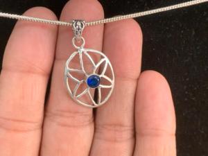 German <b>Silver</b> Necklace Blue glass Gemstone Bezel Round Themed Charm For Everyday Wear Unisex Wololesale Top Quality - Product Image 3