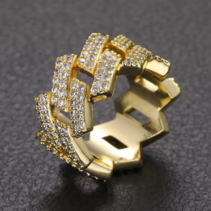 Moissanite Gold Tone Iced Out Cuban Link <b>Ring</b> Luxury Hip Hop Statement Jewelry Bold Pave Band for <b>Men</b> Women - Product Image 4