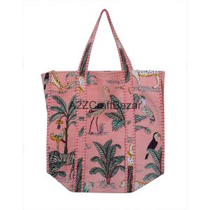 Handmade Cotton Quilted Large Long Handle Shoulder Tote <b>Bag</b> Women Eco Friendly Indian Bohemian Groceries Carry Striped <b>Bags</b> - Product Image 5