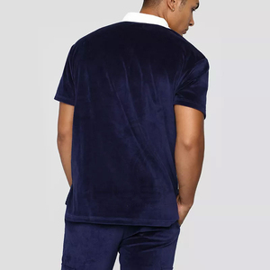 Streetwear OEM Custom Logo Mens High Quality Blue Velvet Polo <b>Shirts</b> Summer Short Sleeve Turndown Rib <b>Collar</b> Zip Men <b>T</b> <b>Shirt</b> - Product Image 6