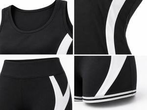 Ensemble de yoga 2 pièces pour femme : débardeur dos nageur à col rond et short taille haute, color block, rayures contrastées, séchage rapide, sans coutures, sport - Product Image 3