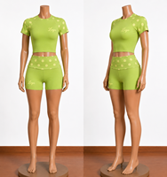 Ensemble de vêtements de sport pour femmes, style Y2K, à pois, avec logo personnalisé, haute élasticité, manches raglan, shorts, ensemble 2 pièces, 2026