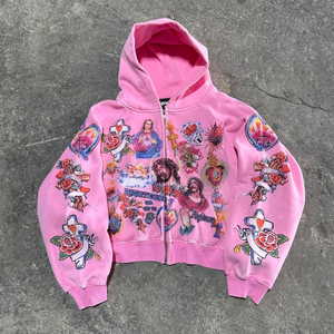 Custom Dark <b>Gothic</b> Acid Wash Zip Up Hoodie Heavyweight Graphic Vintage Washed Streetwear <b>Jacket</b> - Product Image 5