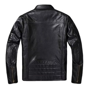 Top Selling <b>Men's</b> High Street Solid Stylish Stand Collar Leather <b>Jacket</b> with Zipper Closure and Front Logo in Multiple Colors - Product Image 3