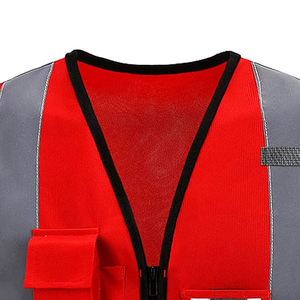 Gilet de sécurité réfléchissant rouge avec plusieurs poches et fermeture éclair, vêtement de travail haute visibilité - Product Image 2