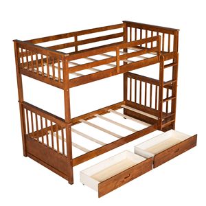 Letto a Castello in Noce con Scaletta e Due Cassetti Contenitori per Camere dei Bambini (Vecchio SKU LT000265AAD) - Product Image 4