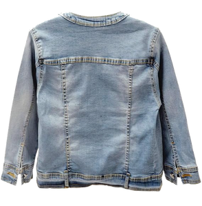 Women's 3/4 Sleeve <b>Cropped</b> <b>Denim</b> <b>Jacket</b> Light Wash Short Jean Trucker Coat Button-Up Casual Distressed Eco-Friendly 100% - Product Image 2
