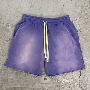 Shorts de jogging en coton délavé pour hommes, à ourlet brut, en molleton bouclette, style streetwear vintage, respirant et antibactérien – Meilleures ventes - Product Image 4