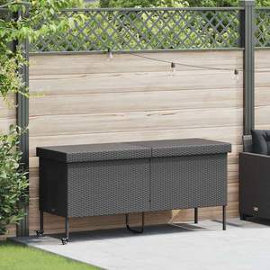 Grande boîte de rangement de jardin en rotin PE noir et acier thermolaqué – Produit de rangement et abri pour jardin - Product Image 3