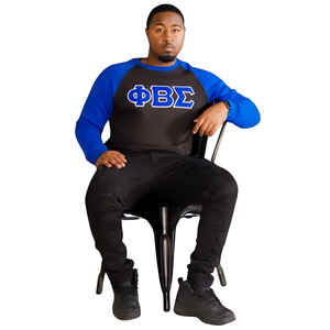 Sudadera de Fraternidad Phi Beta Sigma Azul y Negra con Letras Griegas, Cuello Redondo, Chenilla, Corte Clásico, Premium para Hombre - Product Image 1