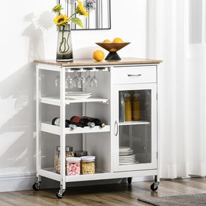 Carrello da Cucina Moderno Effetto Bambù con Ruote e Ripiano a Doghe Regolabile - Product Image 2