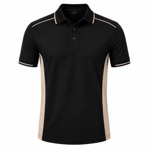 Maillot ODM pour homme noir et beige uni avec logo frontal, à manches courtes, tricoté, respirant, pour usage décontracté - Product Image 1