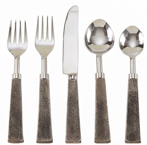 Ensemble de couverts modernes en acier inoxydable avec poignées texturées, finition miroir haute brillance, résistant à la rouille, pour mariage et hôtellerie - Product Image 1