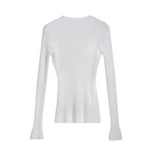 Women's Halter Neck Ribbed Knit Pullover Long Sleeve Solid White Canvas <b>Top</b> Elegant Style Autumn Wear Eco-Friendly - Product Image 2