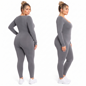 Combinaison moulante respirante amincissante pour femme, grande taille, col carré, manches longues, pour le sport, le yoga et le fitness - Product Image 4