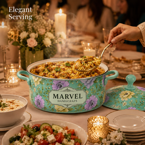 Olla térmica de acero inoxidable con aislamiento y tapa, diseño floral menta, de Marvel Handicrafts, para mantener la comida caliente, ideal para servir en la cocina. - Product Image 2