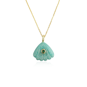 Semi-precious gemstone jewelry natural amazonite scallop shell pendant <b>with</b> emerald zircon inlaid 18k gold plated chain necklace - Product Image 1