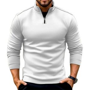 POLO de manga larga para hombre, cuello con cremallera, Top de moda, Color sólido, suéter negro, sudaderas con capucha, ropa para hombre - Product Image 2