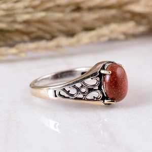 925 Sterling <b>Silver</b> Orange Sunstone Handmade Vintage <b>Boho</b> Ethnic Shimmer Gemstone <b>Ring</b> for Unisex Wedding Engagement Party - Product Image 2