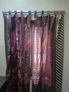 Traditional Chinese Style Handmade Vintage Silk Sari Patchwork Customizable Tab Top Translucent Door Drape Recycled Sari Curtain - Product Image 3