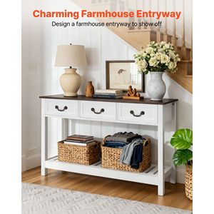 47-Inch Farmhouse <b>Console</b> <b>Table</b> with Bottom <b>Storage</b> Shelf and Drawers Wooden Rectangle Entrance for Behind the Couch Use - Product Image 2
