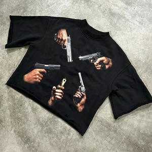 Men Low Price Summer T-Shirt American Vintage Washed Oversized Customizable Rhinestone Hand-Print Light Wash Retro <b>tshirts</b> - Product Image 1