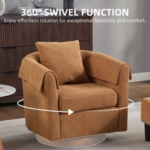 Fauteuil d'appoint moderne en chenille avec repose-pieds, fauteuil pivotant pour salon, coussin de dossier amovible, 2 housses d'accoudoirs - Product Image 2
