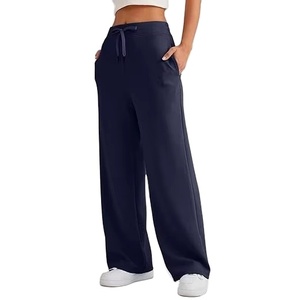 Último diseño 2025 personalizado nuevo Casual polar mujeres pantalones de chándal acampanados Pantalones rectos de gran tamaño pantalones holgados mujeres - Product Image 1