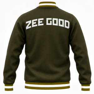 เสื้อแจ็คเก็ตวาร์ซิตี้ผู้ชาย Zee Good สีเขียวมะกอก พิมพ์ลายตัวอักษร สไตล์ลำลอง ใส่ได้ในฤดูใบไม้ร่วง ทรงปกติ กระดุมแถวเดียว ผลิตจากโพลีเอสเตอร์ - Product Image 3