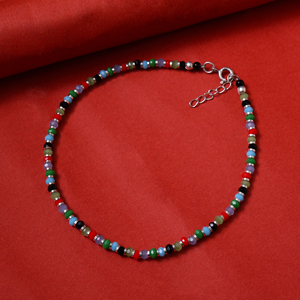 Tobillera de Plata Natural con Cuentas de Vidrio Multicolor, Estilo Bohemia, Gema Hecha a Mano, Diseño Floral Elegante, Joyería Fina - Product Image 2