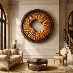 งานแกะสลักไม้ติดผนัง ศิลปะตกแต่งผนังแบบอาร์ตเดโค เป็นมิตรกับสิ่งแวดล้อม ของตกแต่งบ้านสำหรับพิธีขึ้นบ้านใหม่ ตกแต่งห้องนั่งเล่น ตกแต่งบ้านพักตากอากาศ - Product Image 1