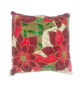 Beaded Poinsettia Flower Cushion Cover Decorative <b>Christmas</b> Floral <b>Throw</b> Pillow Case For Sofa Couch Living Room Home Decor - Product Image 1